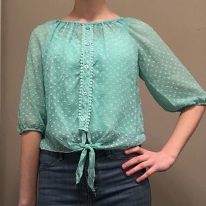Teal Blue Polka Dot Blouse